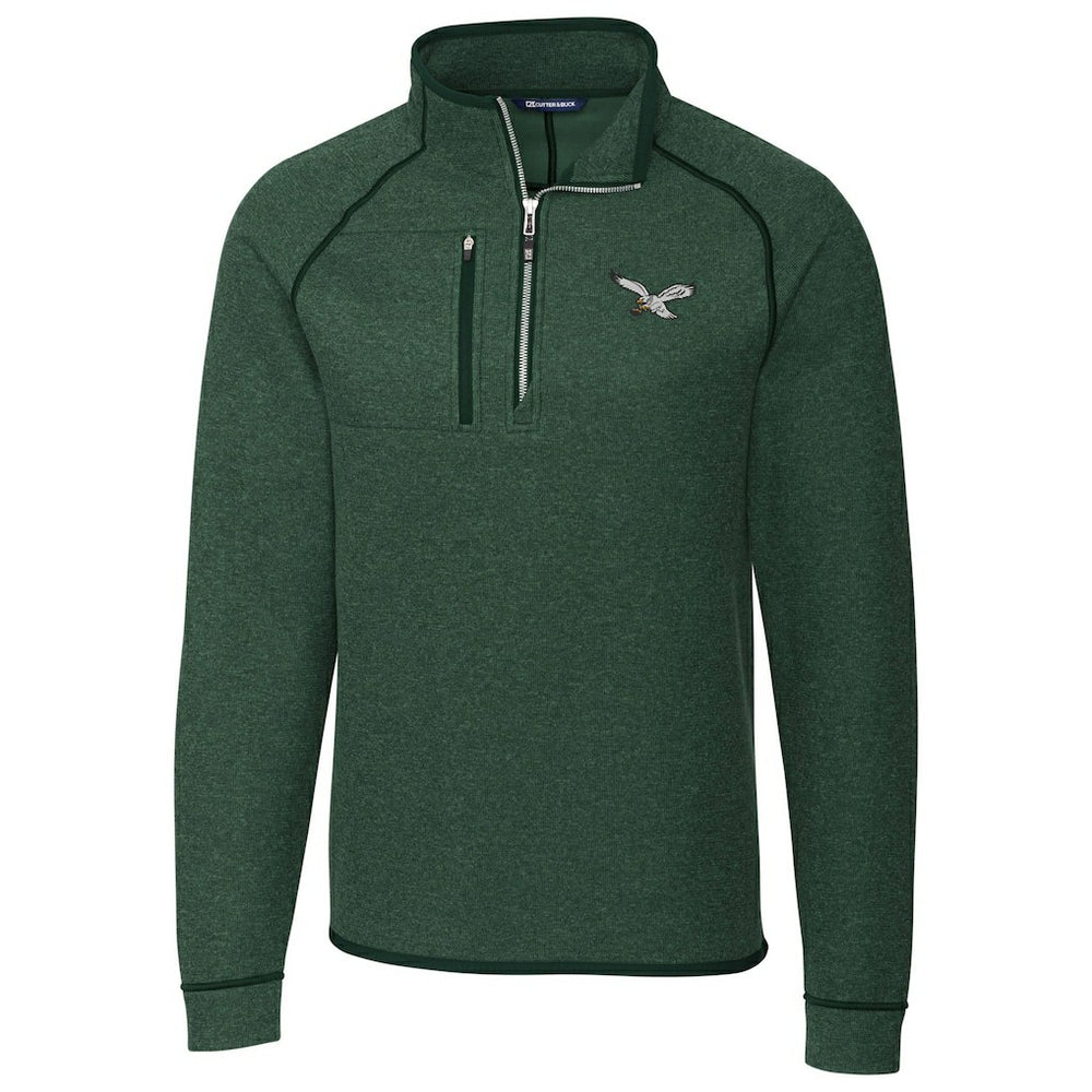 Philadelphia Eagles Cutter & Buck Mainsail Sweater-Knit Half-Zip Pullover Jacket - Heather Green sale