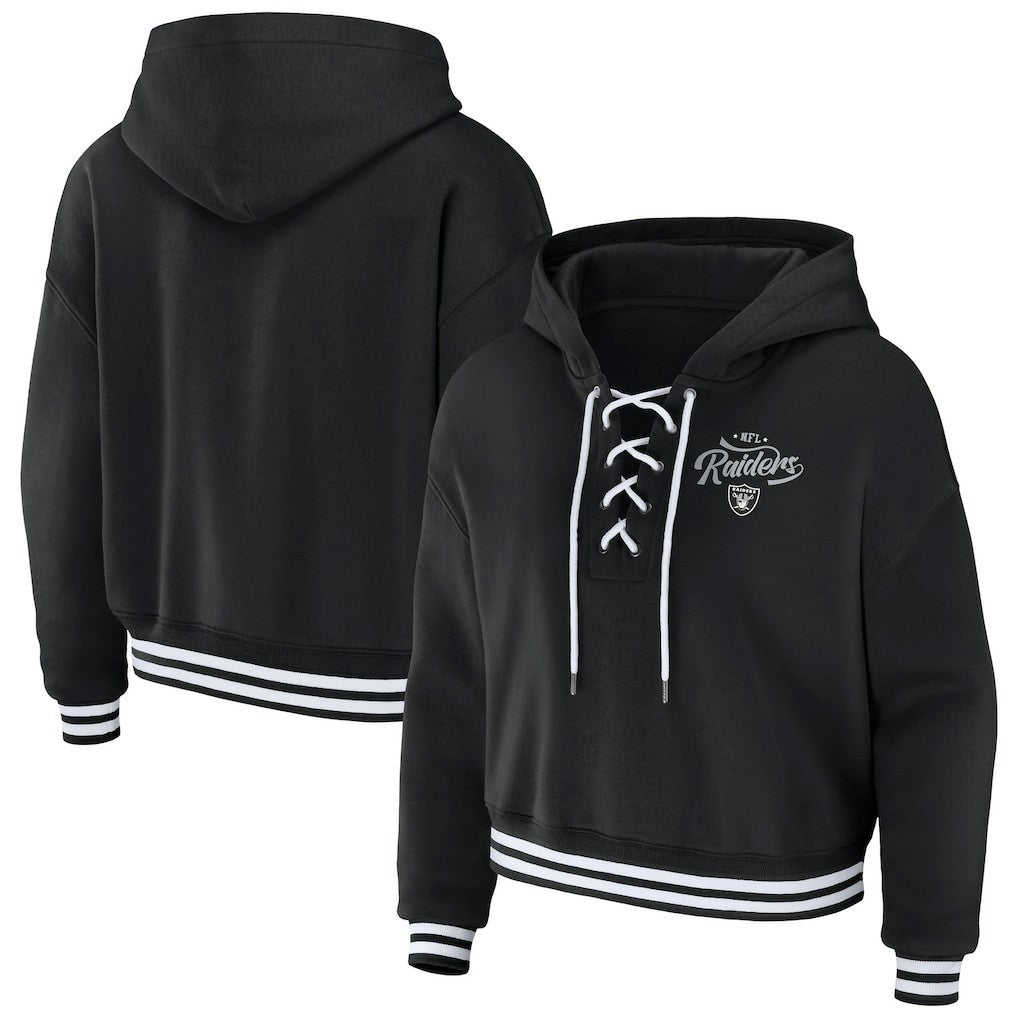 Las Vegas Raiders WEAR by Erin Andrews Women's Lace-Up Pullover Hoodie - Black outlet