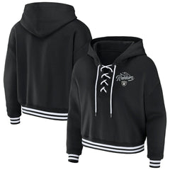 Las Vegas Raiders WEAR by Erin Andrews Women's Lace-Up Pullover Hoodie - Black outlet