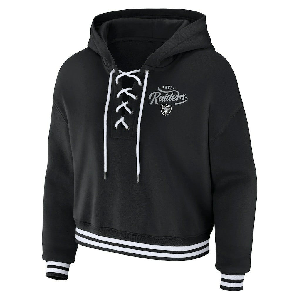 Las Vegas Raiders WEAR by Erin Andrews Women's Lace-Up Pullover Hoodie - Black outlet