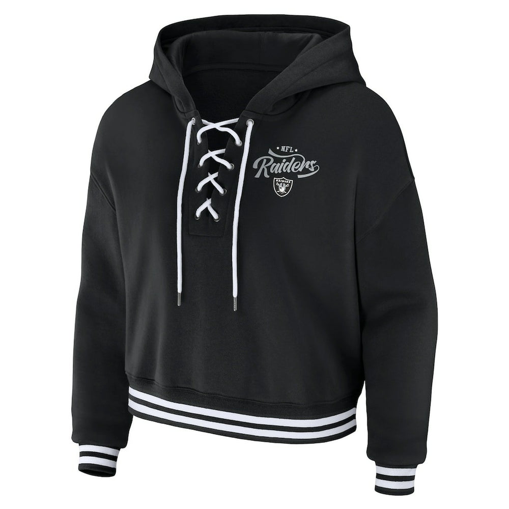 Las Vegas Raiders WEAR by Erin Andrews Women's Lace-Up Pullover Hoodie - Black outlet