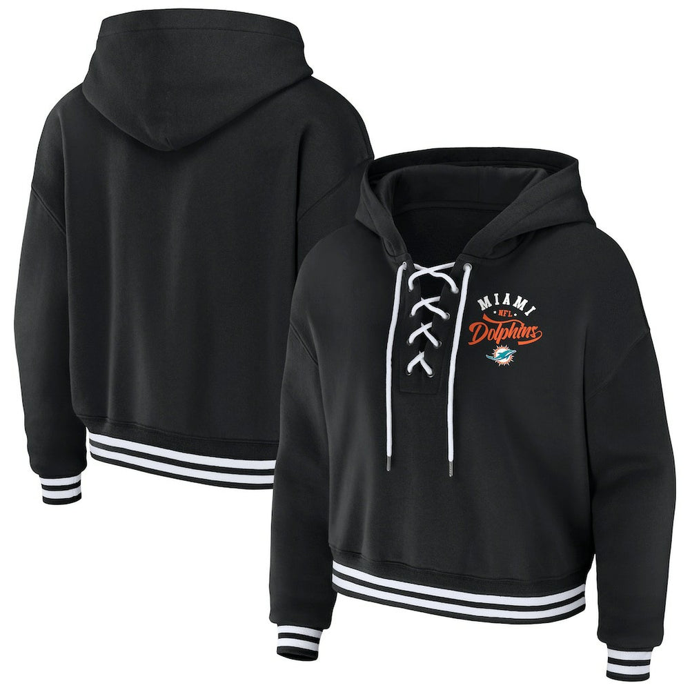 Miami Dolphins WEAR by Erin Andrews Women's Lace-Up Pullover Hoodie - Black sale