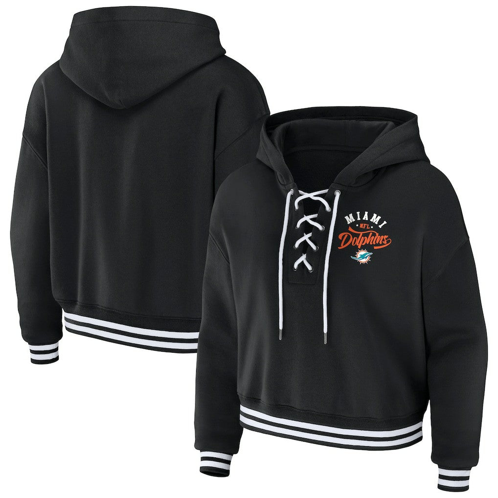 Miami Dolphins WEAR by Erin Andrews Women's Lace-Up Pullover Hoodie - Black sale