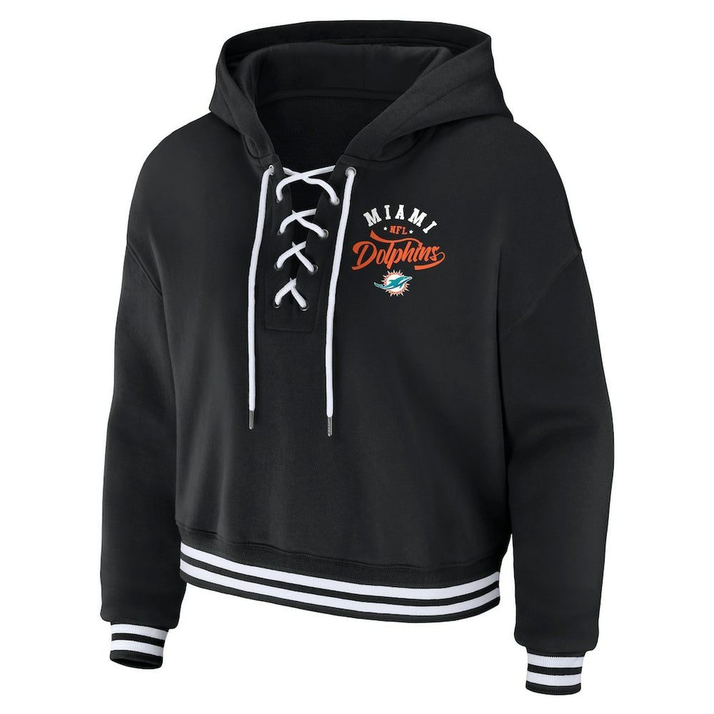 Miami Dolphins WEAR by Erin Andrews Women's Lace-Up Pullover Hoodie - Black sale