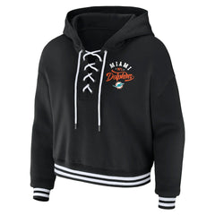 Miami Dolphins WEAR by Erin Andrews Women's Lace-Up Pullover Hoodie - Black sale