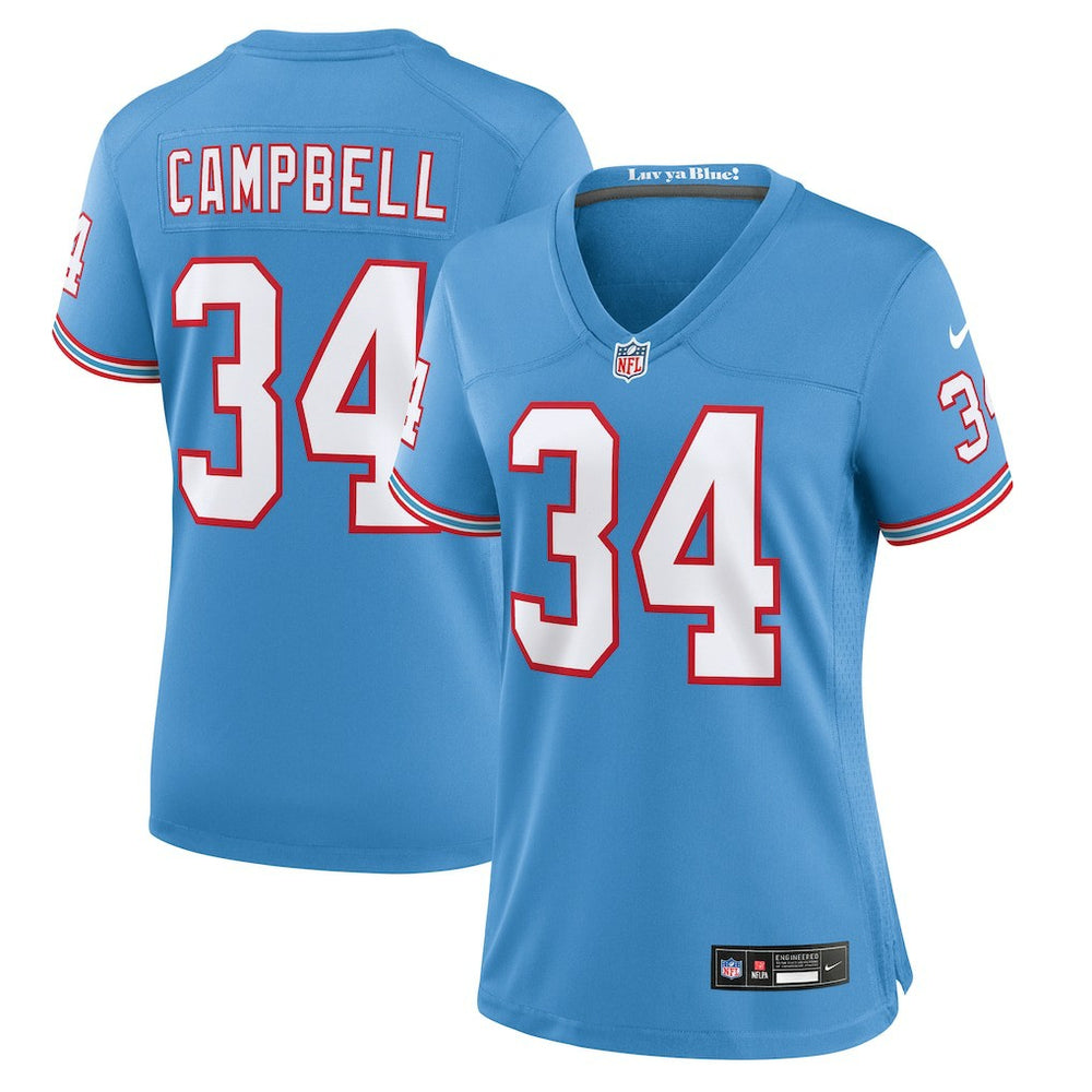 Earl Campbell Tennessee Titans Women's Oilers Throwback Retired Player Game Jersey - Light Blue | Nike for sale