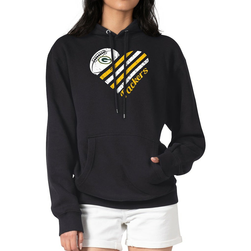 Green Bay Packers G-III 4Her by Carl Banks Women's Heart Graphic Fleece Pullover Hoodie - Black sale