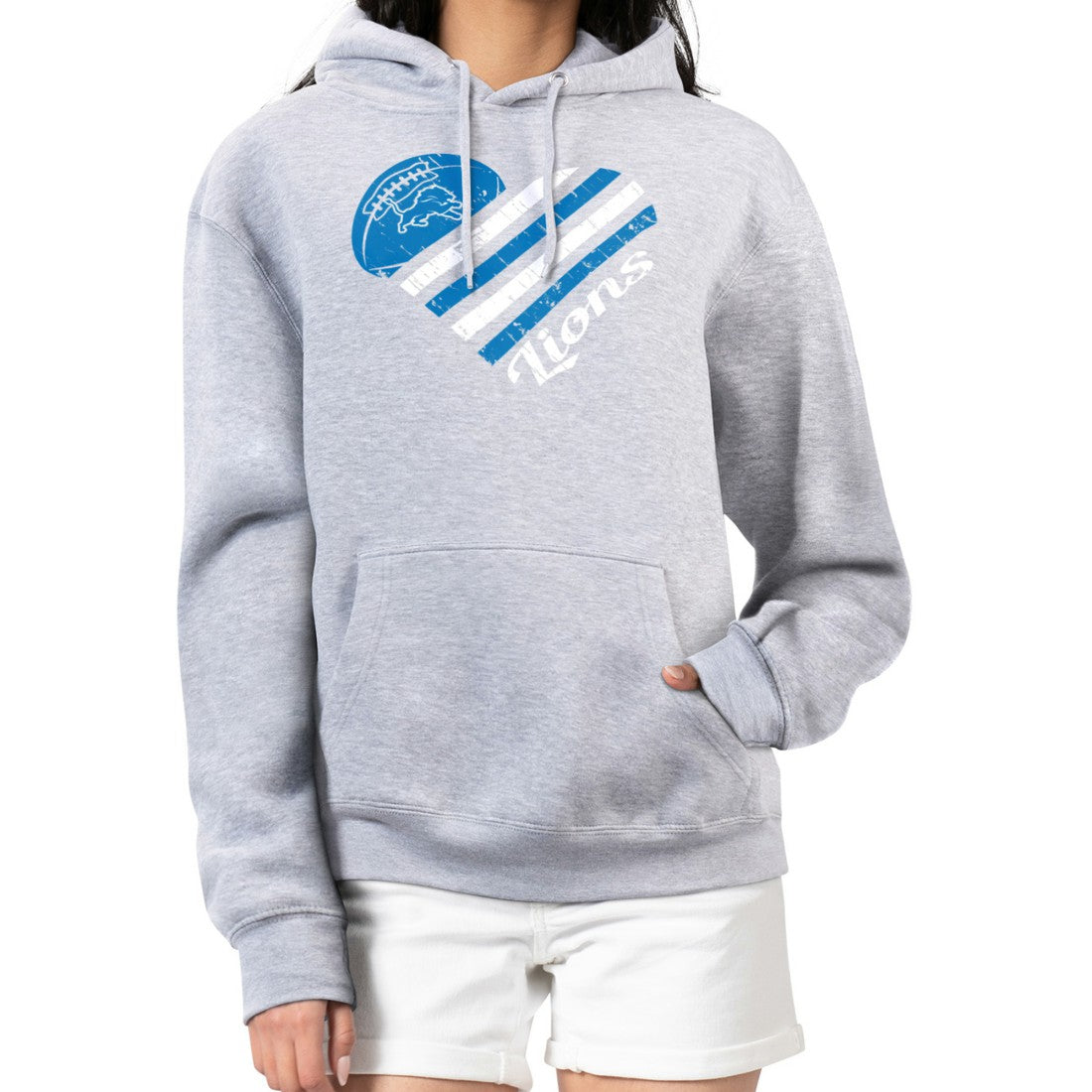 Detroit Lions G-III 4Her by Carl Banks Women's Heart Graphic Fleece Pullover Hoodie - Heather Gray outlet