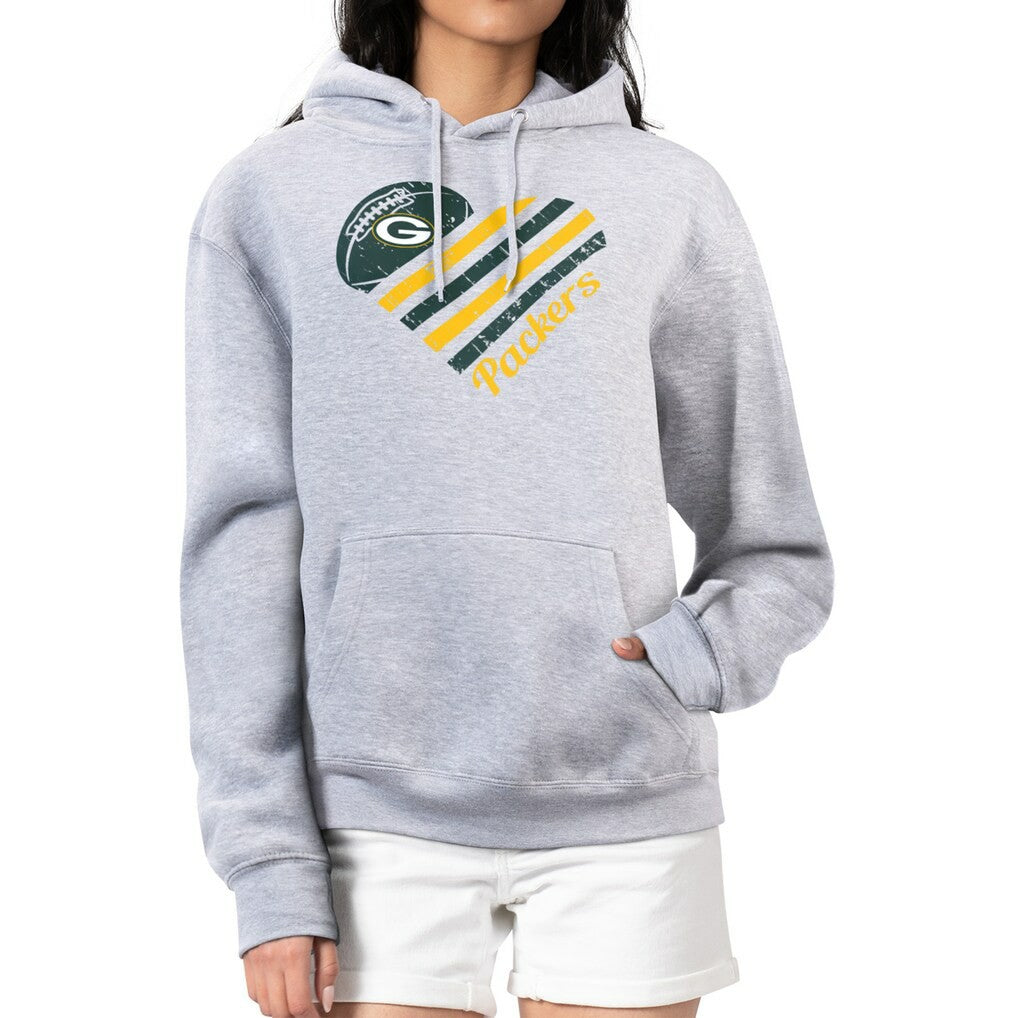 Green Bay Packers G-III 4Her by Carl Banks Women's Heart Graphic Fleece Pullover Hoodie - Heather Gray online
