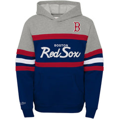 Boston Red Sox Youth Cooperstown Collection Head Coach Pullover Hoodie - Heather Gray/Navy | Mitchell & Ness