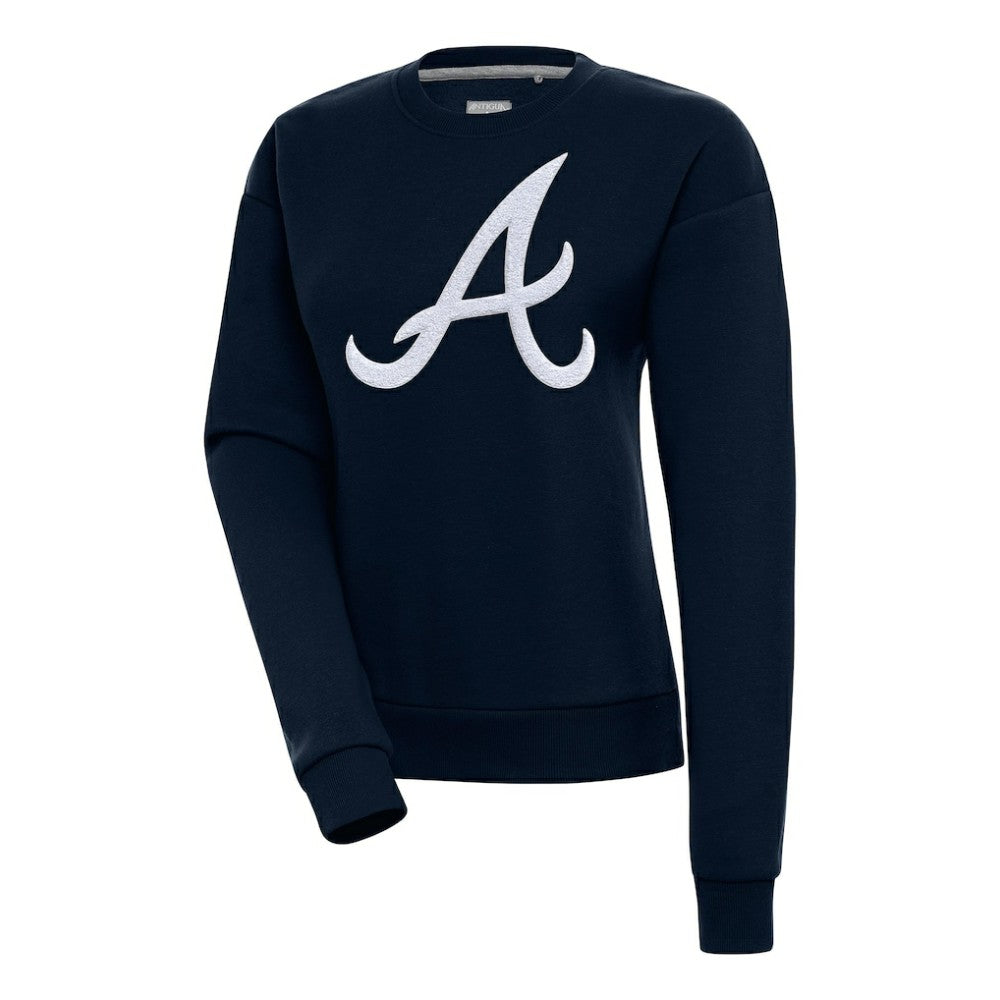 Atlanta Braves Antigua Women's Victory Chenille Pullover Sweatshirt - Navy