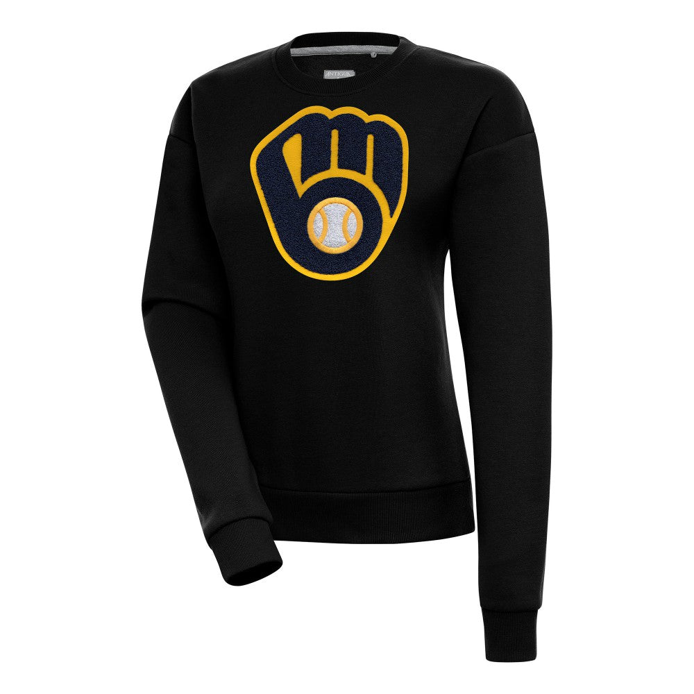 Milwaukee Brewers Antigua Women's Victory Chenille Pullover Sweatshirt - Black