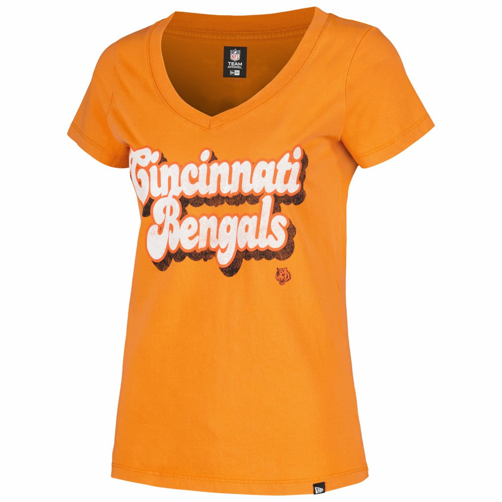 Cincinnati Bengals New Era Women's Enzyme Wash Low V-Neck T-Shirt - Orange sale