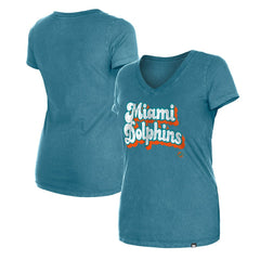 Miami Dolphins New Era Women's Enzyme Wash Low V-Neck T-Shirt - Aqua outlet