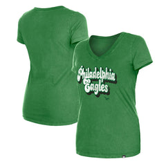 Philadelphia Eagles New Era Women's Enzyme Wash Low V-Neck T-Shirt - Green discount