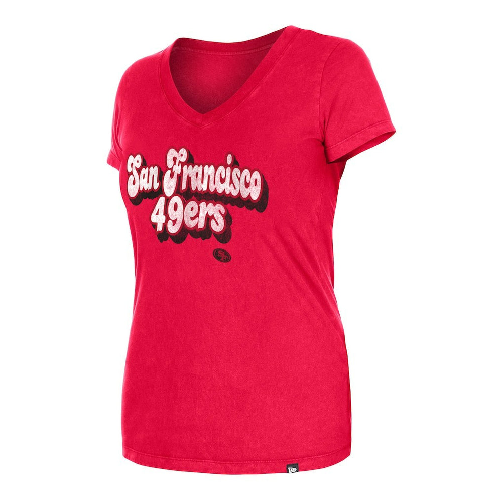San Francisco 49ers New Era Women's Enzyme Wash Low V-Neck T-Shirt - Scarlet discount