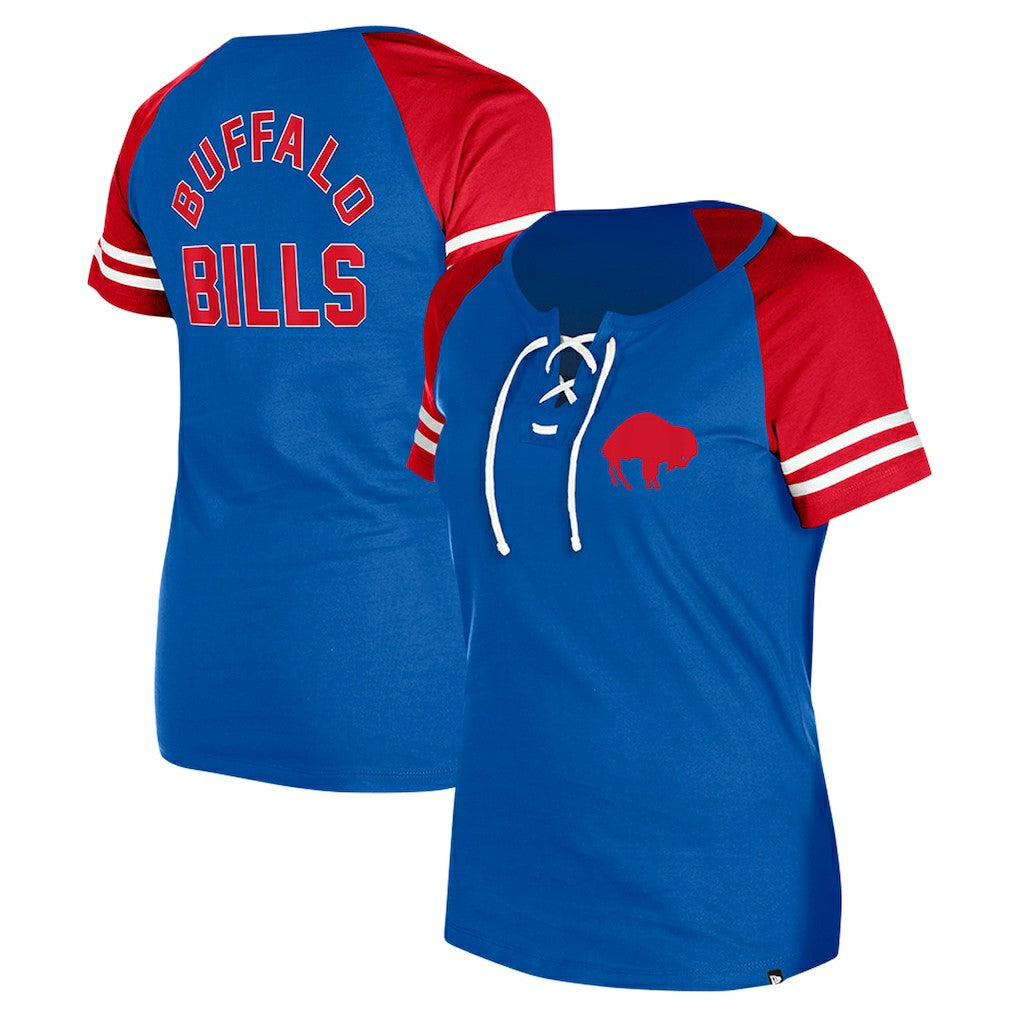 Buffalo Bills New Era Women's Throwback Lace-Up Raglan T-Shirt - Royal discount