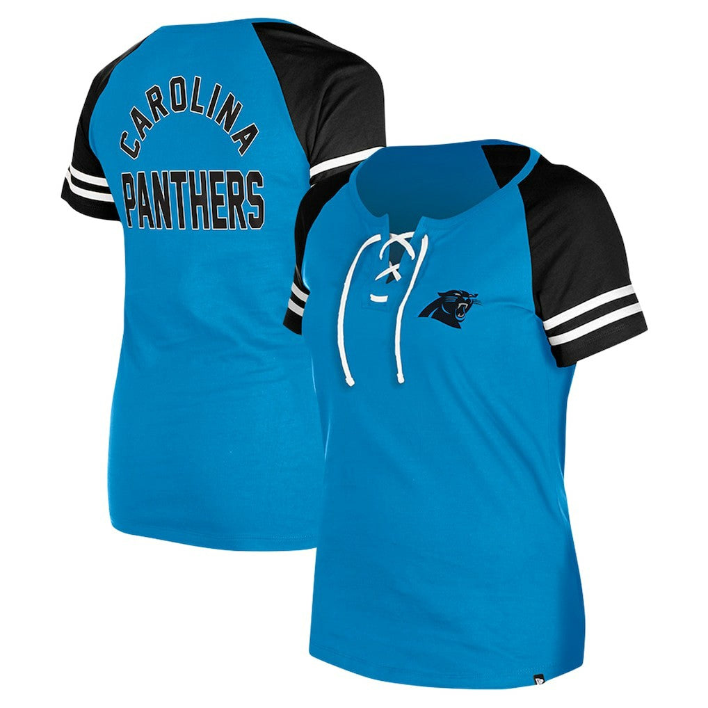 Carolina Panthers New Era Women's Lace-Up Raglan T-Shirt - Blue online