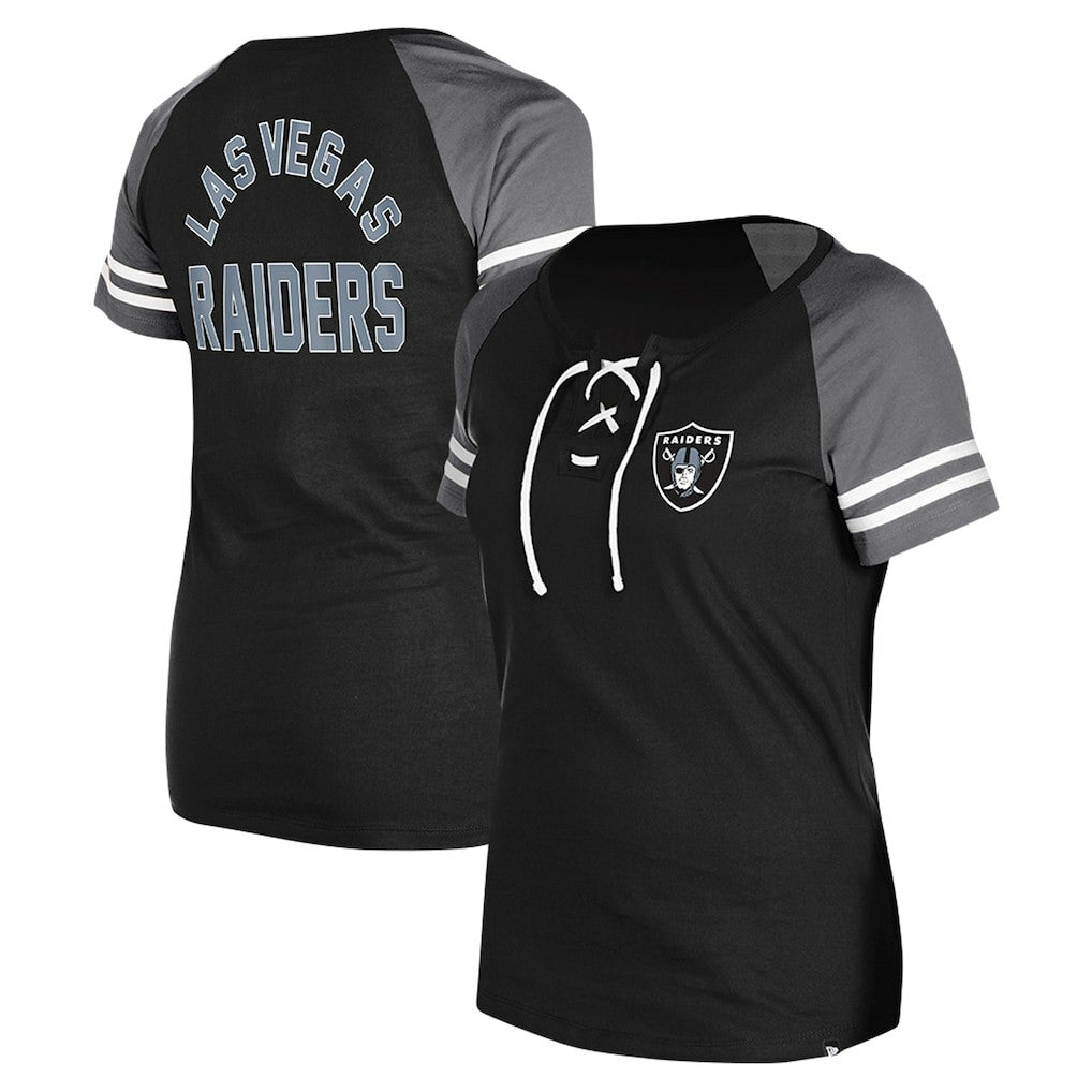 Las Vegas Raiders New Era Women's Lace-Up Raglan T-Shirt - Black outlet