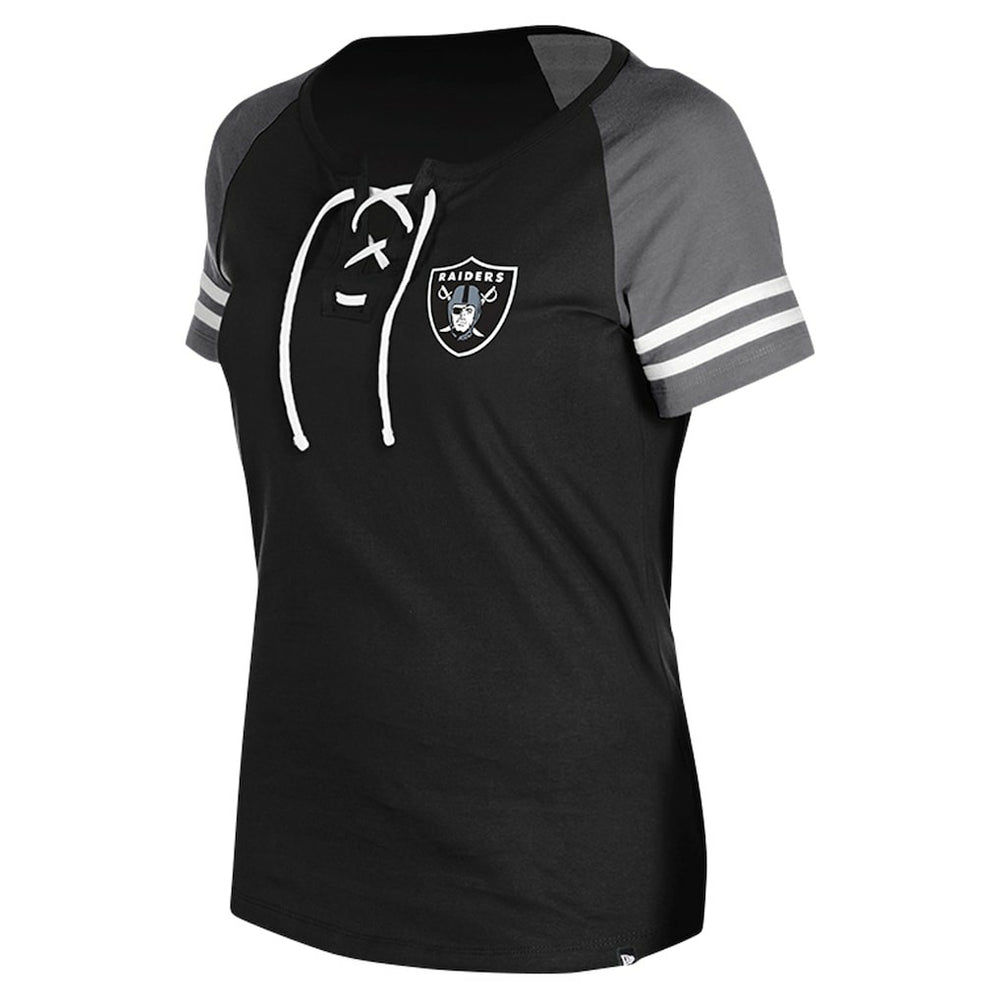 Las Vegas Raiders New Era Women's Lace-Up Raglan T-Shirt - Black outlet