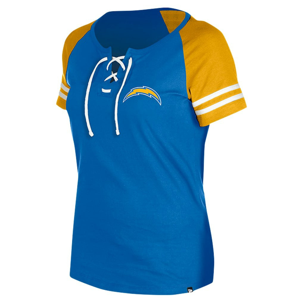 Los Angeles Chargers New Era Women's Lace-Up Raglan T-Shirt - Powder Blue for sale
