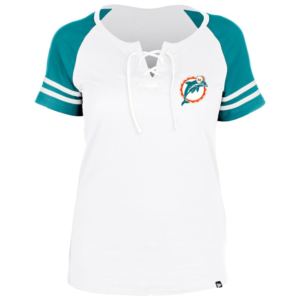 Miami Dolphins New Era Women's Throwback Lace-Up Raglan T-Shirt - Gray for sale