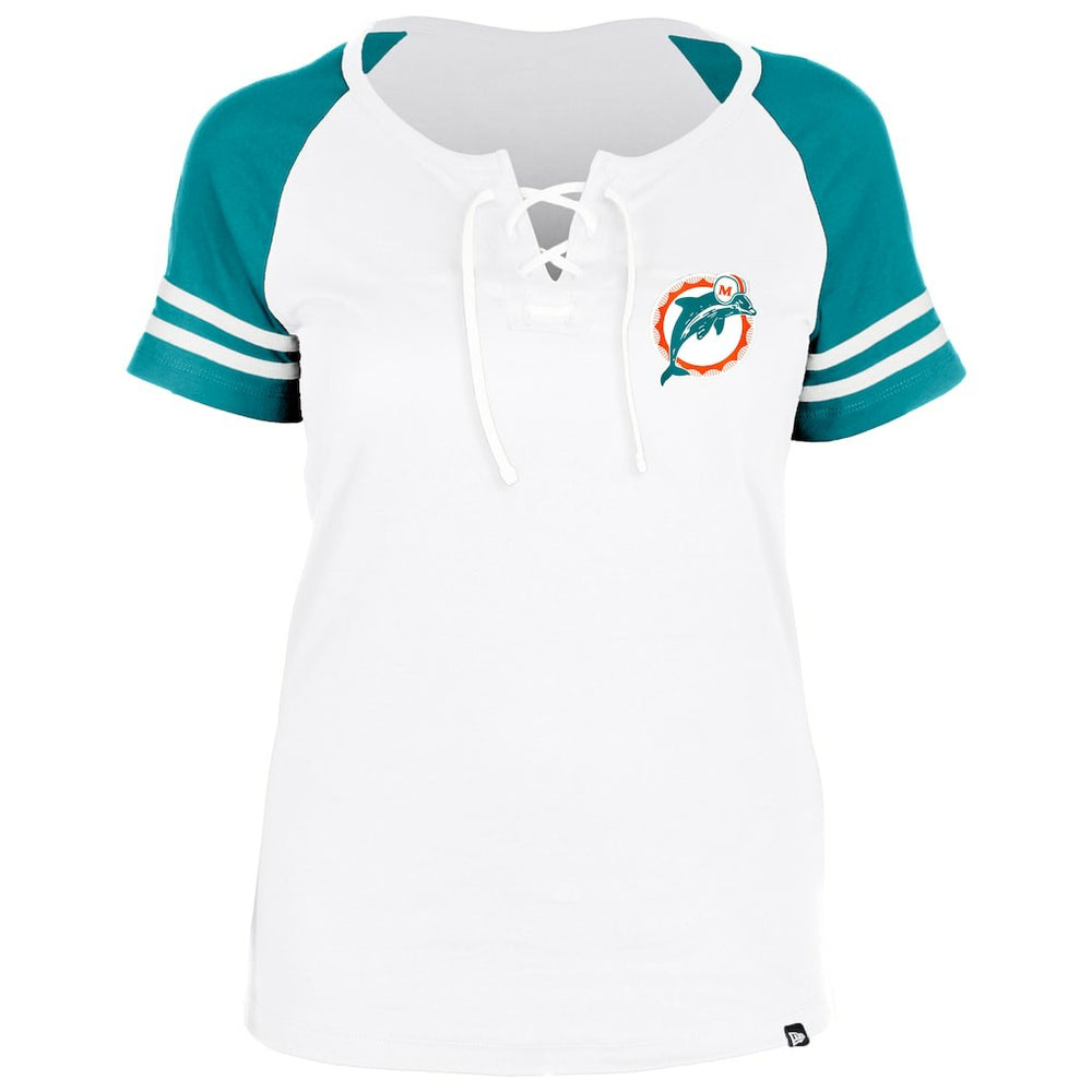 Miami Dolphins New Era Women's Throwback Lace-Up Raglan T-Shirt - Gray for sale