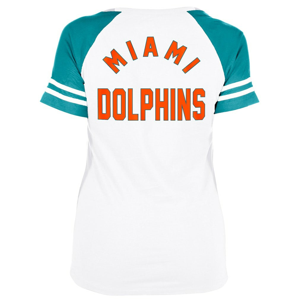 Miami Dolphins New Era Women's Throwback Lace-Up Raglan T-Shirt - Gray for sale