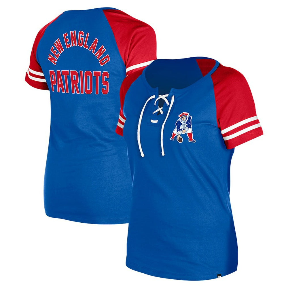 New England Patriots New Era Women's Throwback Lace-Up Raglan T-Shirt - Royal discount