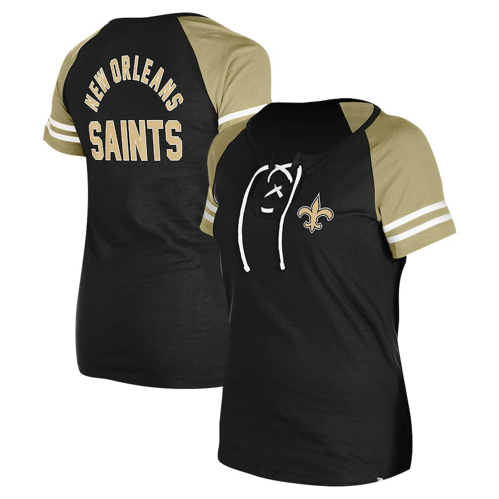 New Orleans Saints New Era Women's Lace-Up Raglan T-Shirt - Black discount