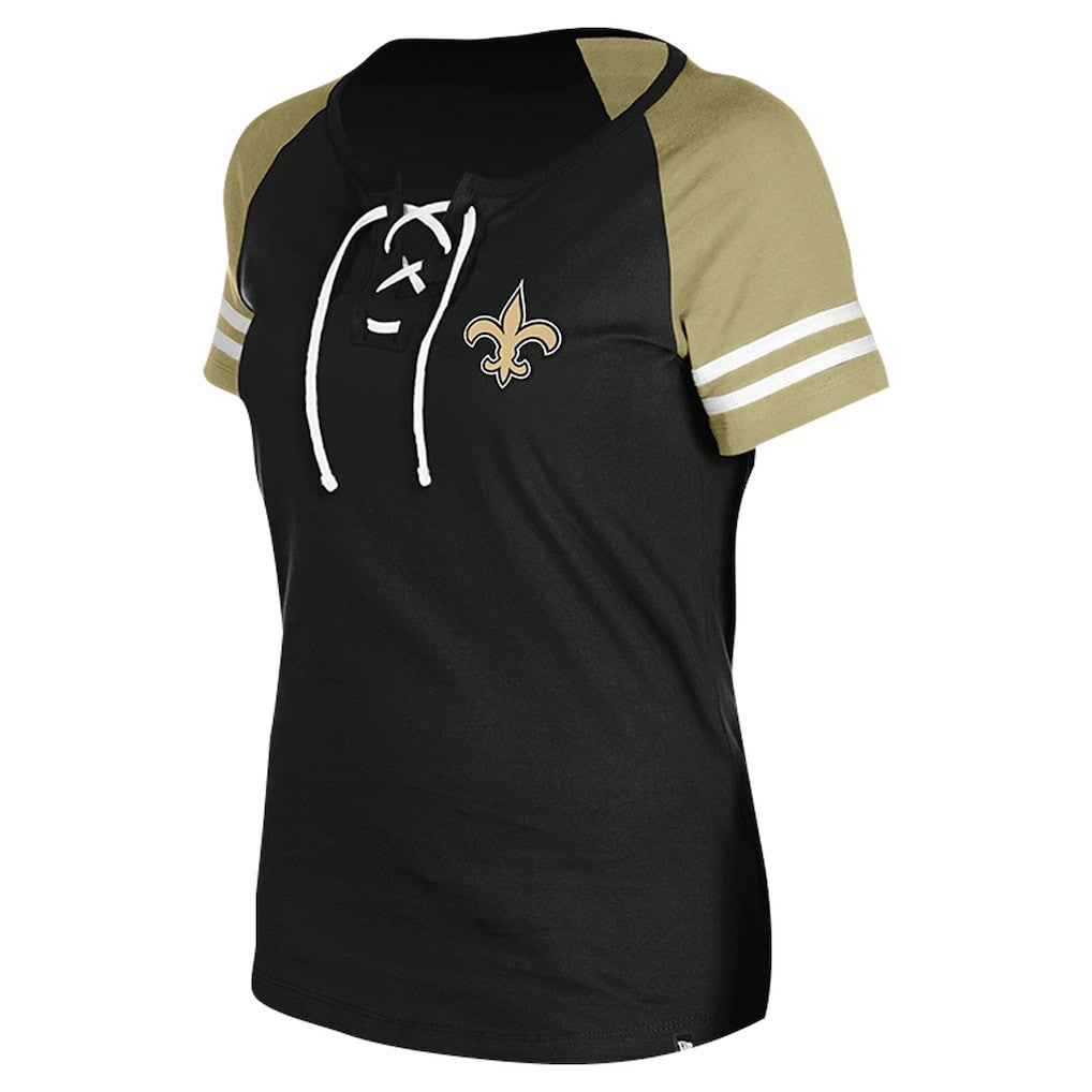 New Orleans Saints New Era Women's Lace-Up Raglan T-Shirt - Black discount