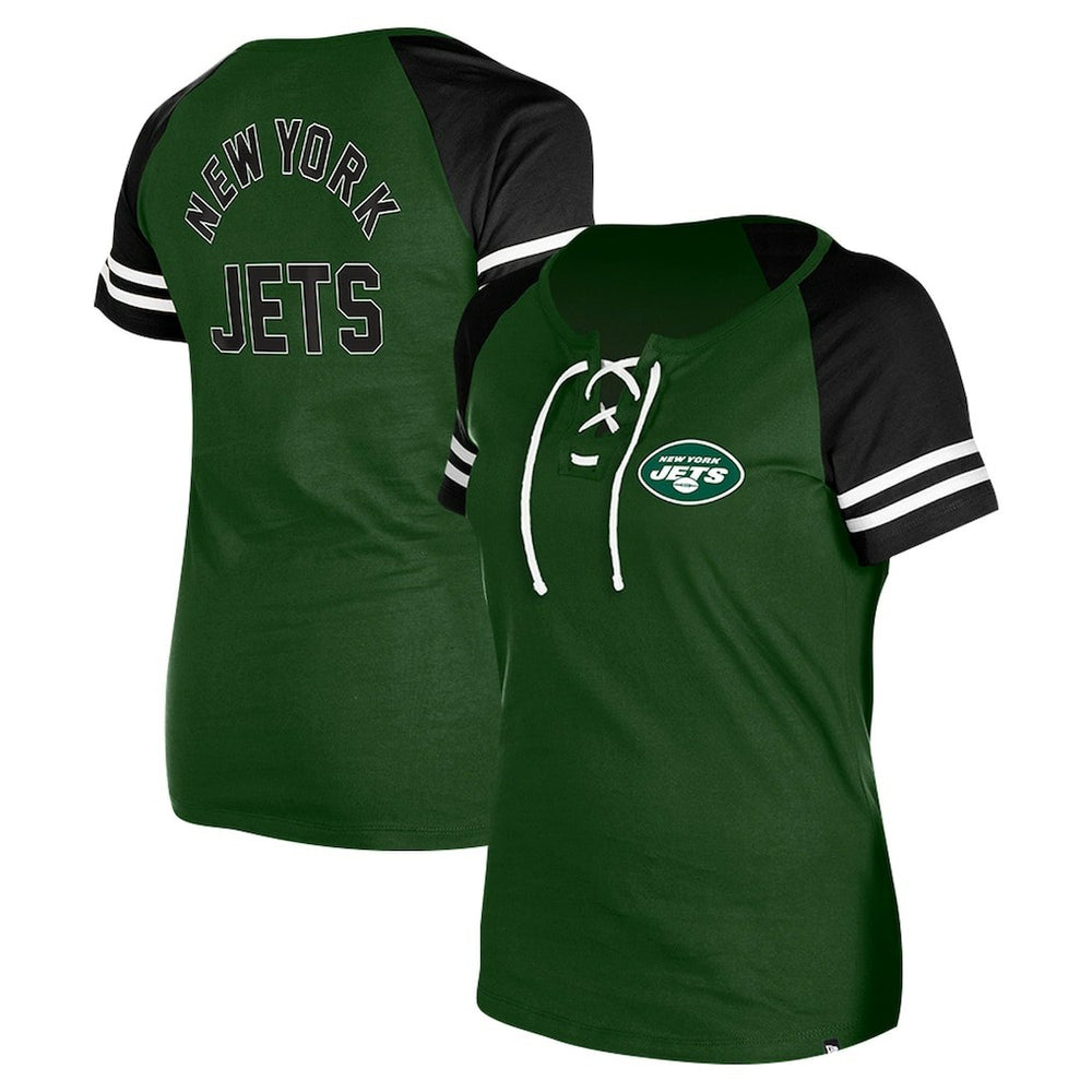 New York Jets New Era Women's Lace-Up Raglan T-Shirt - Green on sale