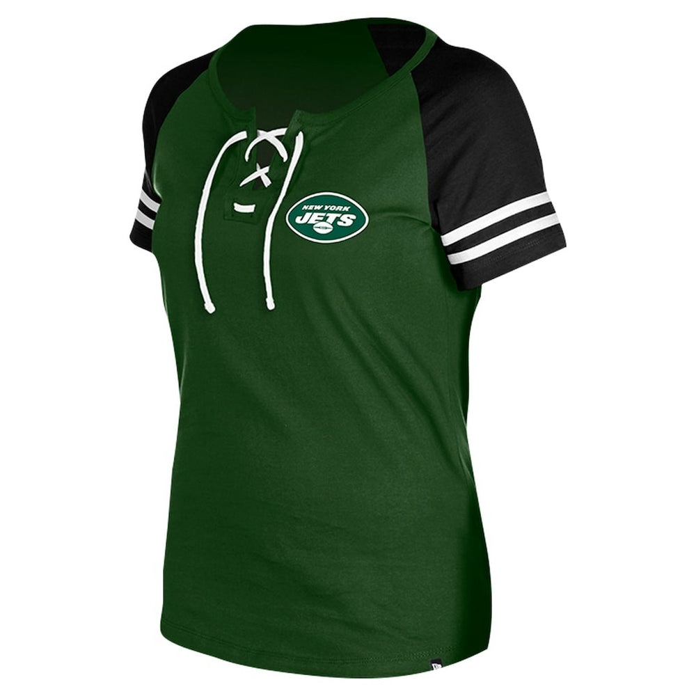 New York Jets New Era Women's Lace-Up Raglan T-Shirt - Green on sale