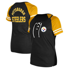 Pittsburgh Steelers New Era Women's Lace-Up Raglan T-Shirt - Black online