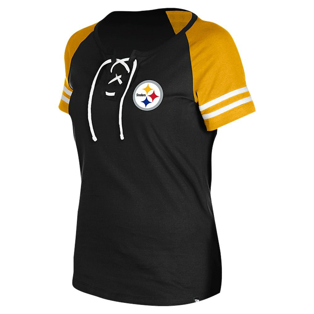 Pittsburgh Steelers New Era Women's Lace-Up Raglan T-Shirt - Black online