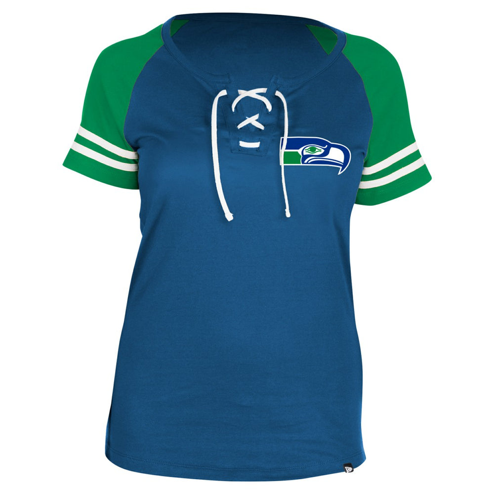 Seattle Seahawks New Era Women's Throwback Lace-Up Raglan T-Shirt - Royal outlet