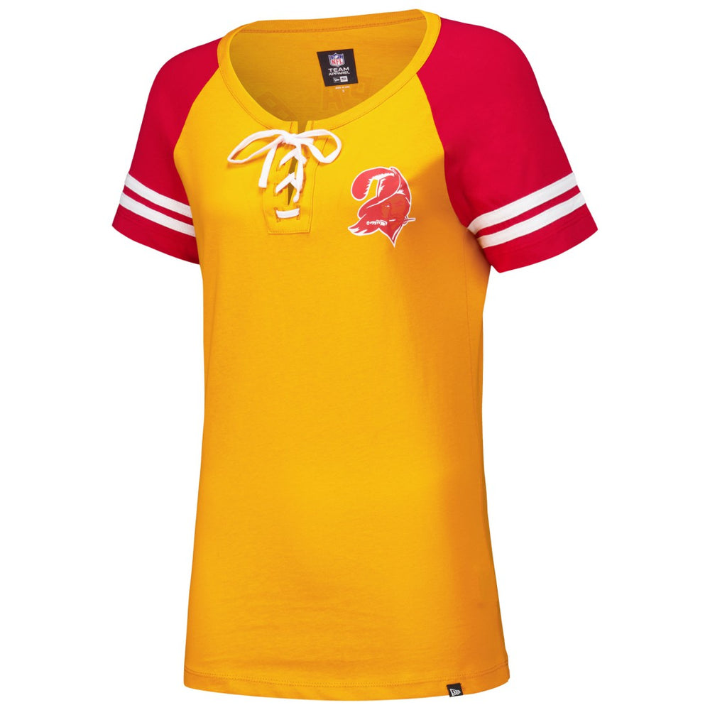 Tampa Bay Buccaneers New Era Women's Throwback Lace-Up Raglan T-Shirt - Orange on sale