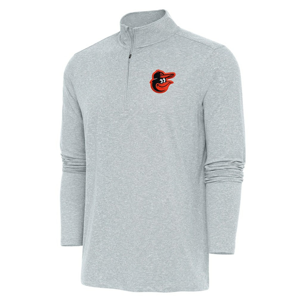 Baltimore Orioles Antigua Hunk Quarter-Zip Pullover Top - Heather Gray