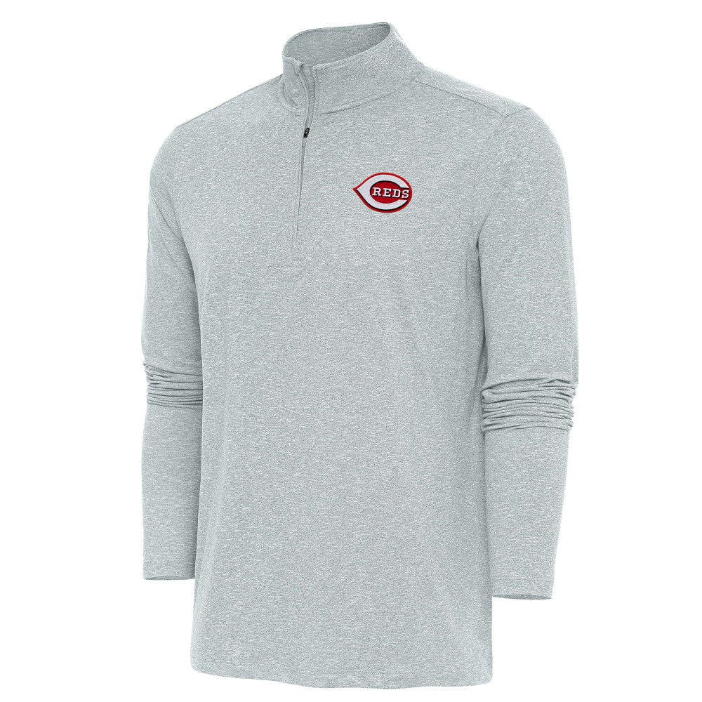 Cincinnati Reds Antigua Hunk Quarter-Zip Pullover Top - Heather Gray