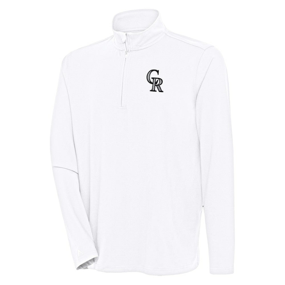 Colorado Rockies Antigua Hunk Quarter-Zip Pullover Top - White