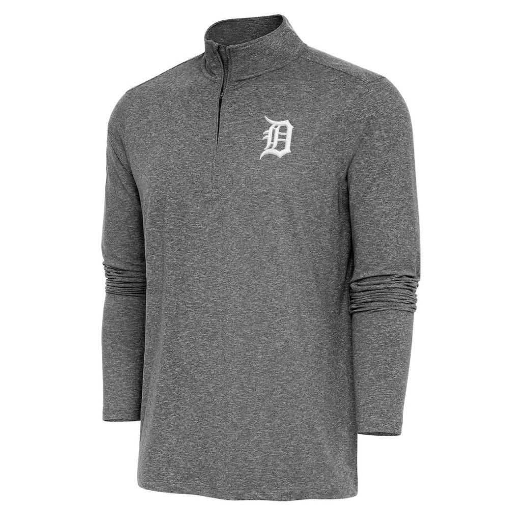 Detroit Tigers Antigua Hunk Quarter-Zip Pullover Top - Heather Black