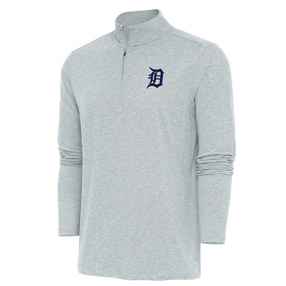 Detroit Tigers Antigua Hunk Quarter-Zip Pullover Top - Heather Gray