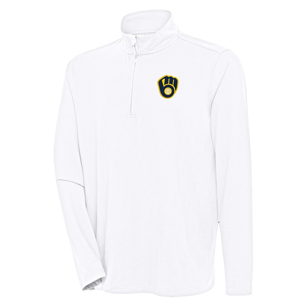Milwaukee Brewers Antigua Hunk Quarter-Zip Pullover Top - White