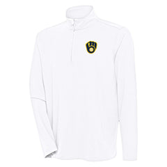 Milwaukee Brewers Antigua Hunk Quarter-Zip Pullover Top - White