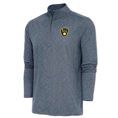 Milwaukee Brewers Antigua Hunk Quarter-Zip Pullover Top - Heather Navy