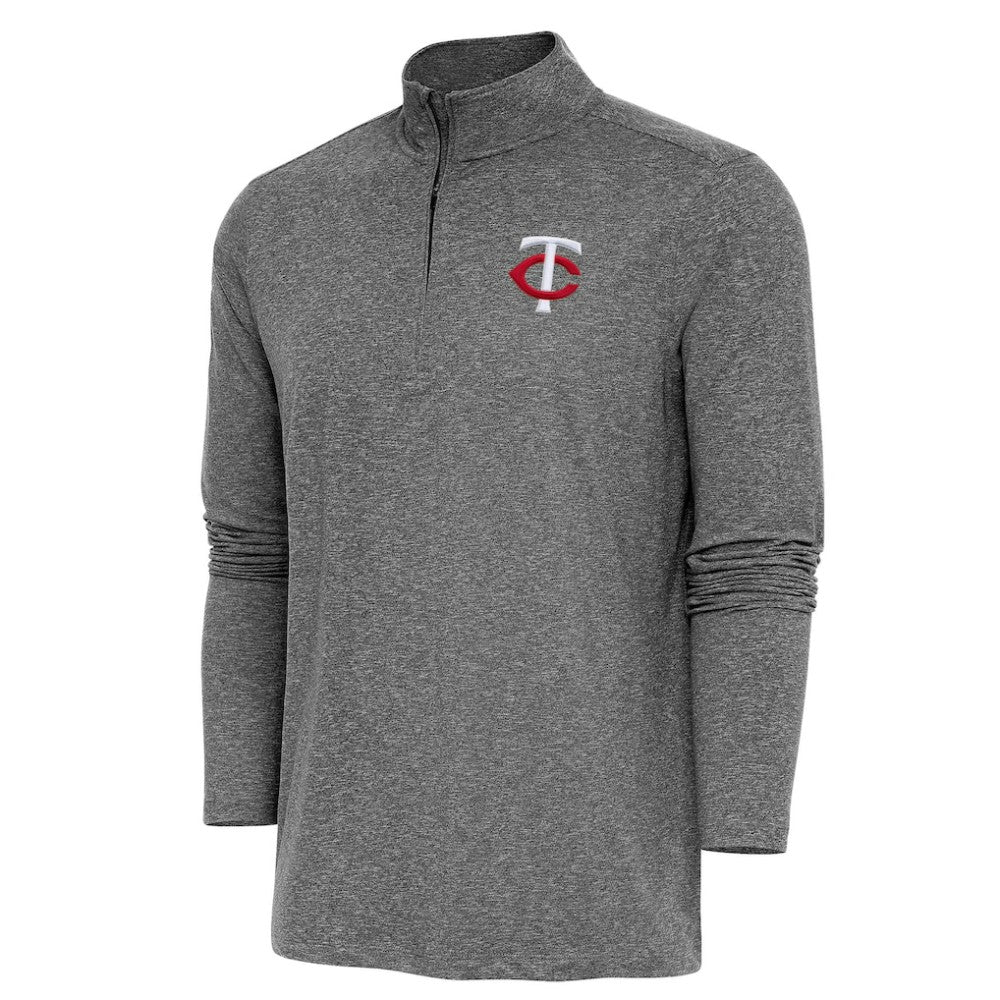 Minnesota Twins Antigua Hunk Quarter-Zip Pullover Top - Heather Black