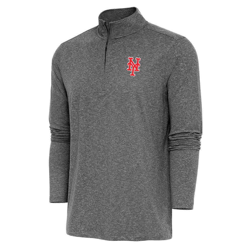 New York Mets Antigua Hunk Quarter-Zip Pullover Top - Heather Black
