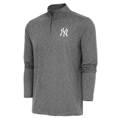 New York Yankees Antigua Hunk Quarter-Zip Pullover Top - Heather Black