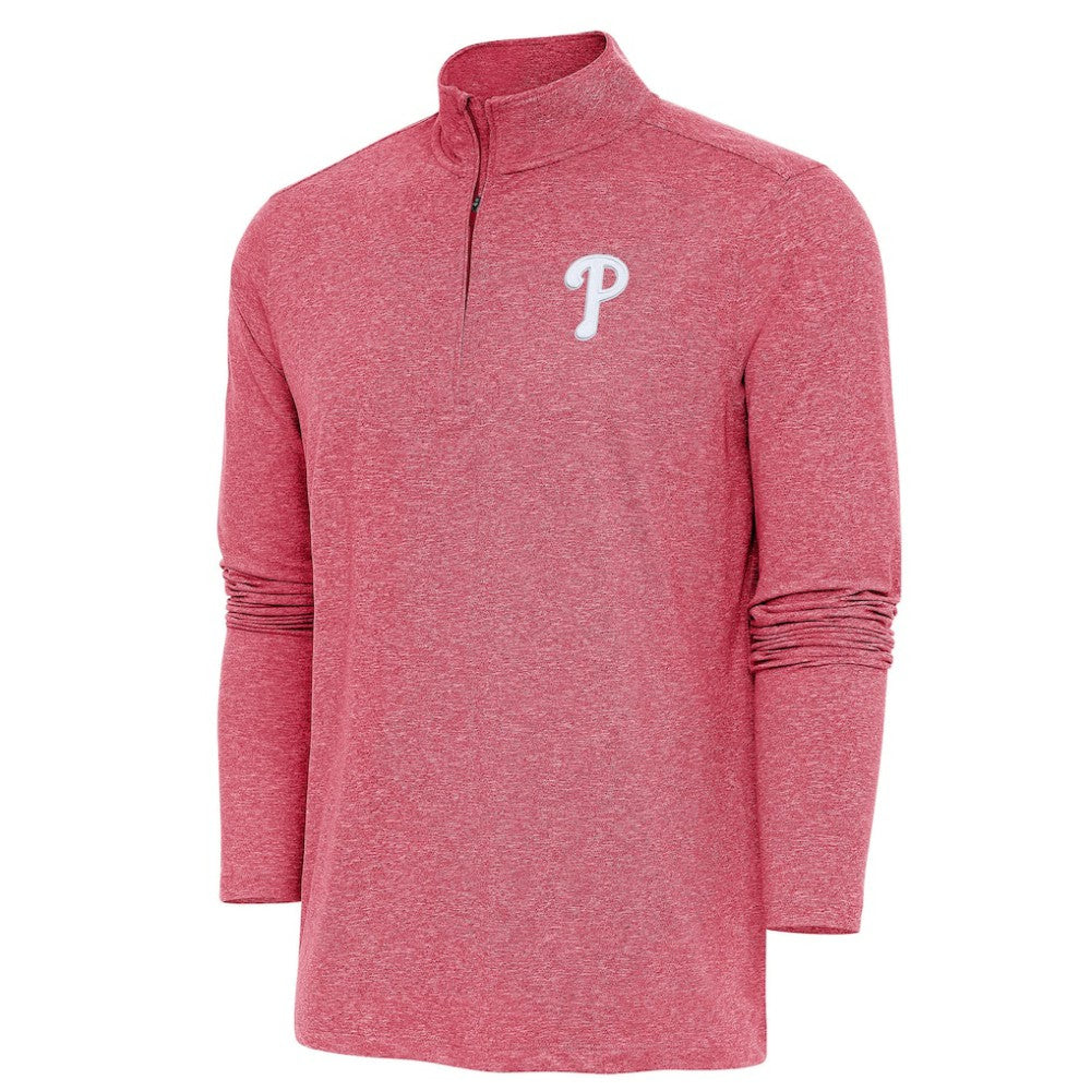 Philadelphia Phillies Antigua Hunk Quarter-Zip Pullover Top - Heather Red