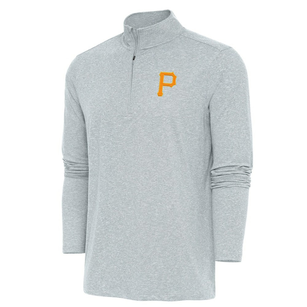 Pittsburgh Pirates Antigua Hunk Quarter-Zip Pullover Top - Heather Gray